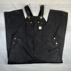 Carhartt Duck Bib Overalls Mens 50x32 Black Double Knee Canvas Workwear R01 BLK